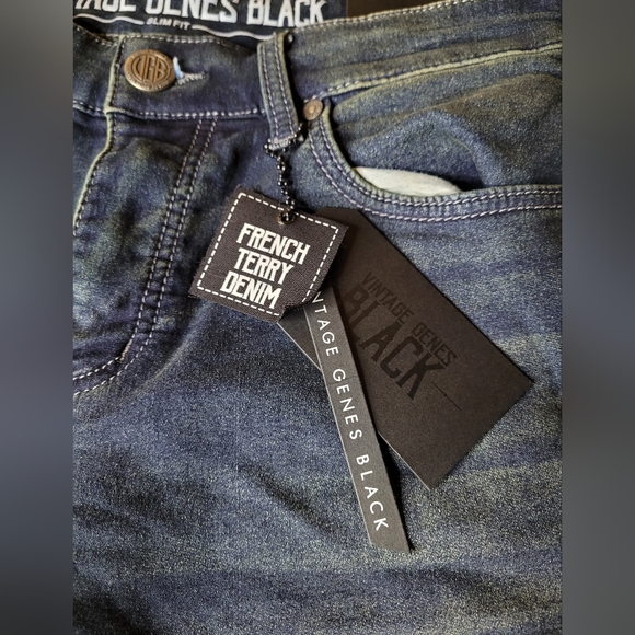 New VGB Vintage Genes Black Jeans Mens 29x31 Slim Fit French Terry Denim Blue - Picture 2 of 7